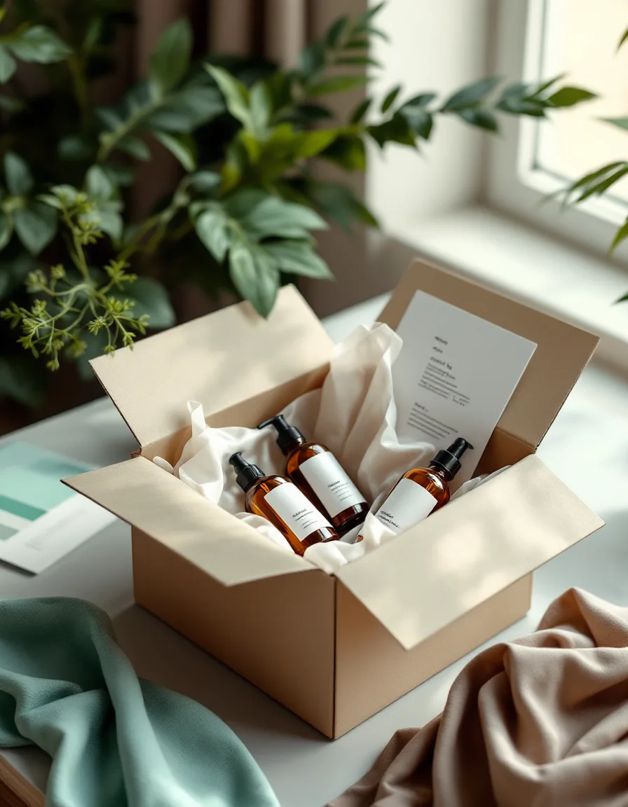 A box of products packed and labelled, ready to send to the Fennwick Yard studio